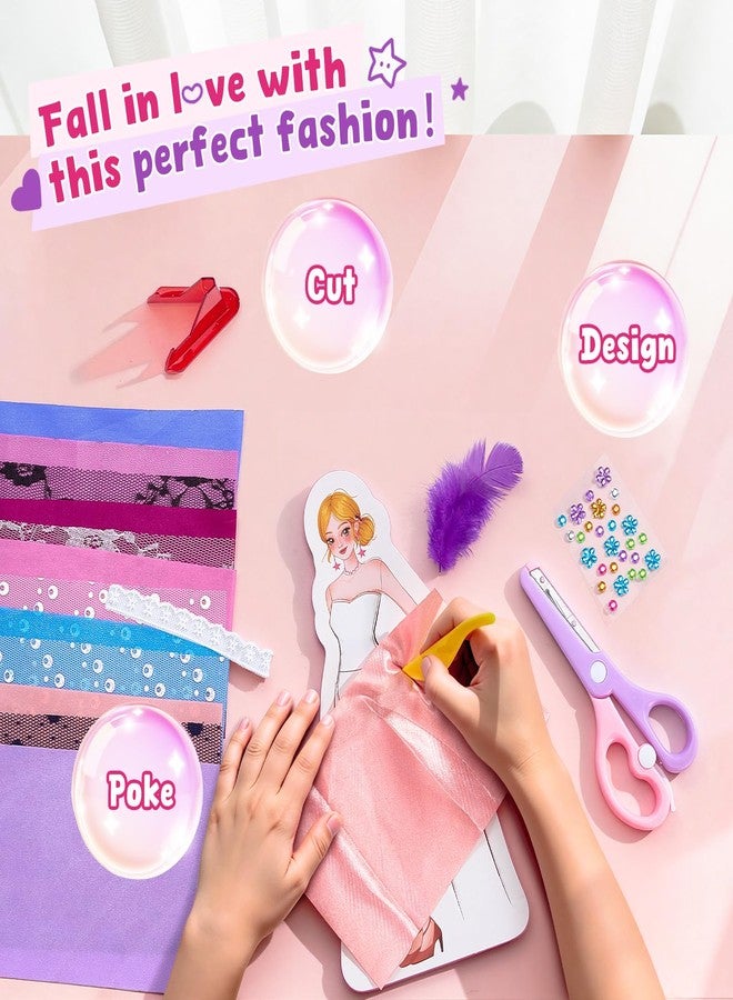 JoyCat مجموعة بوك-إن لتصميم الأزياء للبنات، ألعاب حرفية يدوية بدون خياطة مع 6 عارضات أزياء من مادة EVA وقماش حقيقي، نشاط إبداعي آمن وغير سام لتلبيس الملابس، هدية فنية وحرفية خالية من الفوضى للبنات من سن 5 إلى 12 عامًا - Image 4